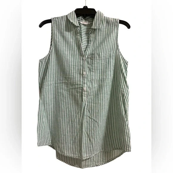 beachlunchlounge collection Linen/Cotton green & white stripe top. Size Small. - Picture 12 of 12